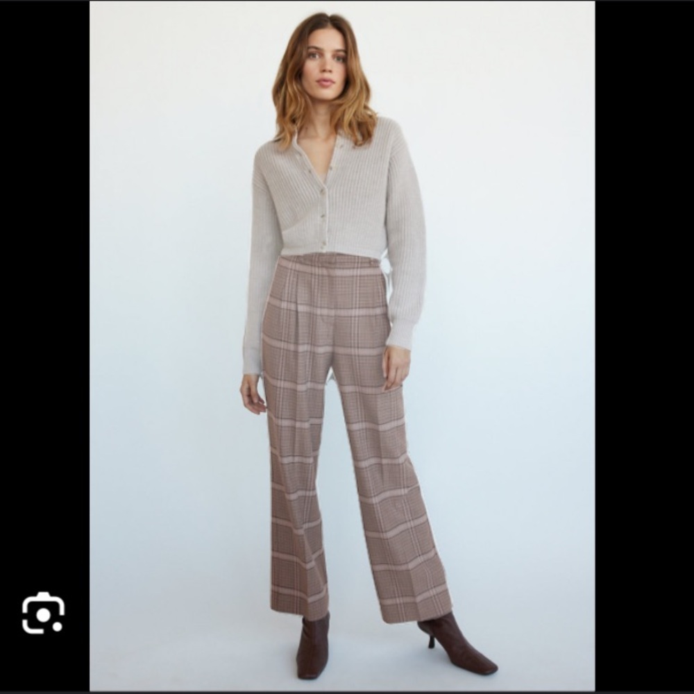 Aritzia Plaid Brown Trousers